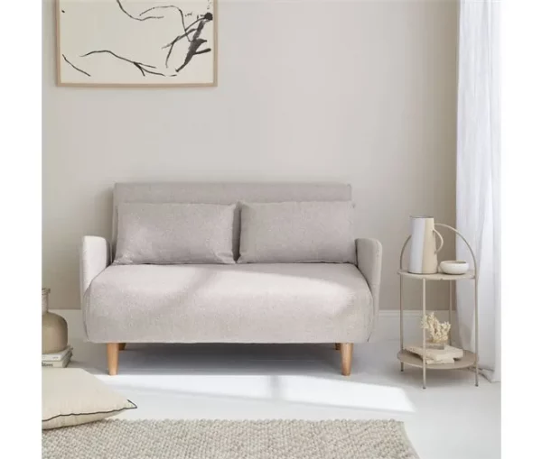 Sofá-cama com pernas de madeira de 2 lugares, Panam, Bege, 131x75x81 cm