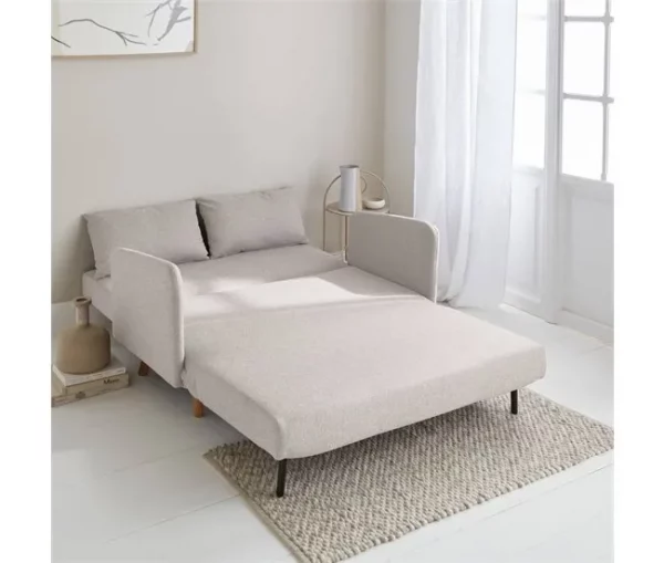 Sofá-cama com pernas de madeira de 2 lugares, Panam, Bege, 131x75x81 cm