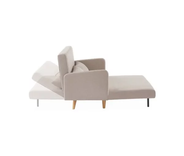 Sofá-cama com pernas de madeira de 2 lugares, Panam, Bege, 131x75x81 cm