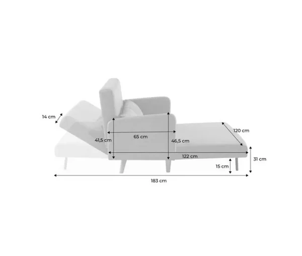 Sofá-cama com pernas de madeira de 2 lugares, Panam, Bege, 131x75x81 cm