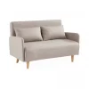 Sofá-cama com pernas de madeira de 2 lugares, Panam, Bege, 131x75x81 cm