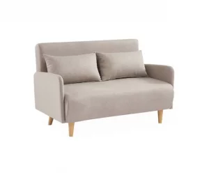 Sofá-cama com pernas de madeira de 2 lugares, Panam, Bege, 131x75x81 cm