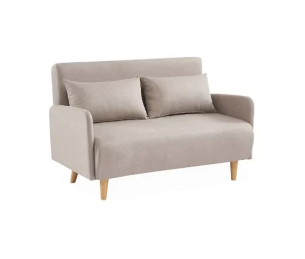 Sofá-cama com pernas de madeira de 2 lugares, Panam, Bege, 131x75x81 cm