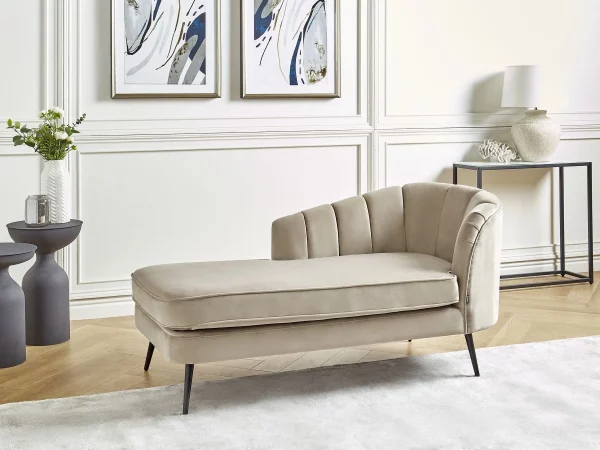 Right Hand Velvet Chaise Lounge ALLIER Beige DEF