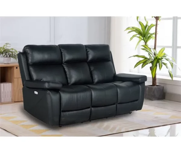 Sofá THEA 3 lugares relax elétrico pele preta