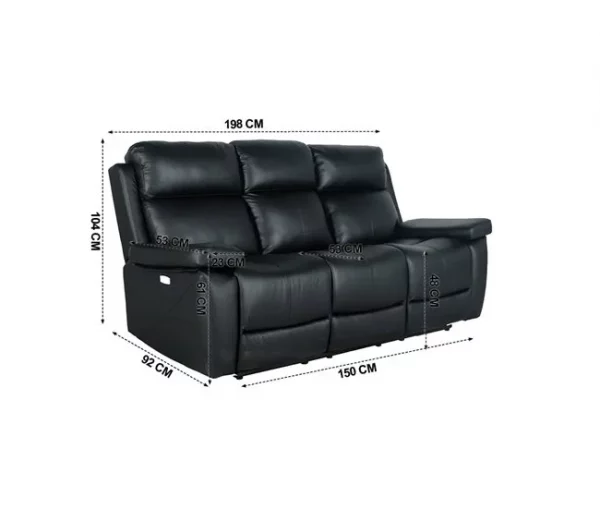 Sofá THEA 3 lugares relax elétrico pele preta