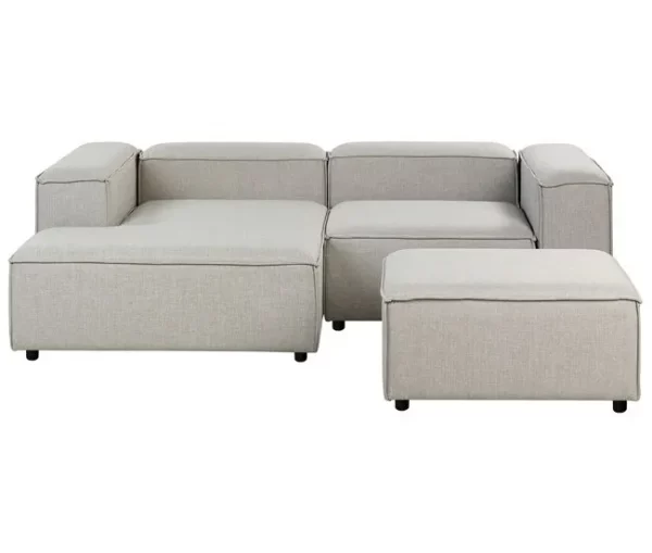 Sofá de canto modular 3 lugares com repousa-pés em tecido cinzento claro à direita ARDAL