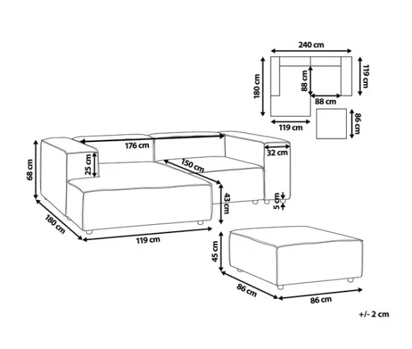 Sofá de canto modular 3 lugares com repousa-pés em tecido cinzento claro à direita ARDAL