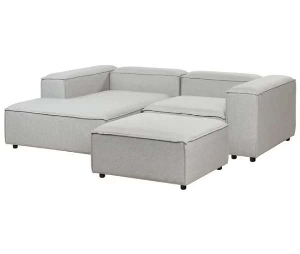 Sofá de canto modular 3 lugares com repousa-pés em tecido cinzento claro à direita ARDAL