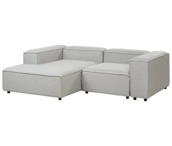 Sofá de canto modular 3 lugares com repousa-pés em tecido cinzento claro à direita ARDAL