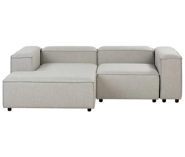 Sofá de canto modular 3 lugares com repousa-pés em tecido cinzento claro à direita ARDAL