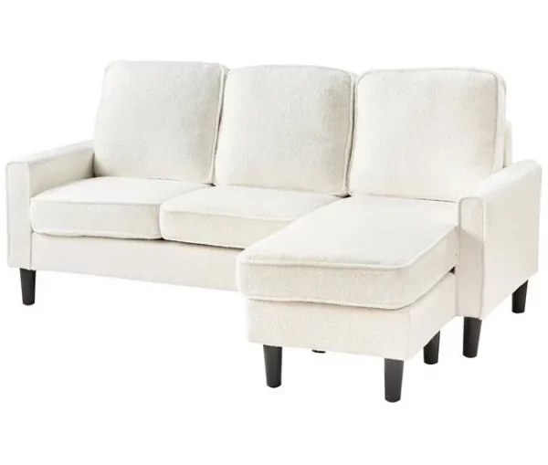 Sofá de 3 lugares com repousa-pés em bouclé branco AVESTA