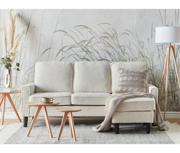 Sofá de 3 lugares com repousa-pés em bouclé branco AVESTA