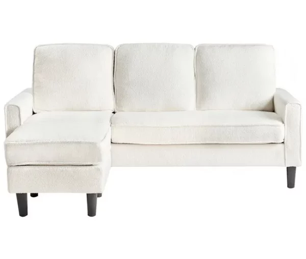 Sofá de 3 lugares com repousa-pés em bouclé branco AVESTA