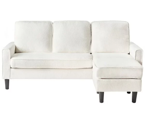 Sofá de 3 lugares com repousa-pés em bouclé branco AVESTA