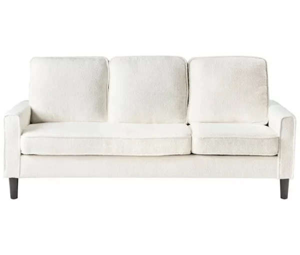Sofá de 3 lugares com repousa-pés em bouclé branco AVESTA