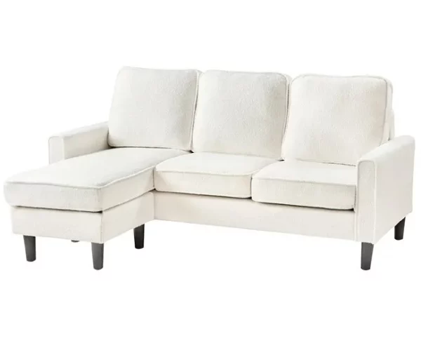 Sofá de 3 lugares com repousa-pés em bouclé branco AVESTA