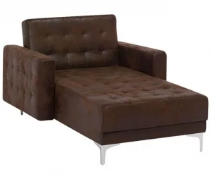 Chaise-longue reclinável em pele sintética castanha ABERDEEN