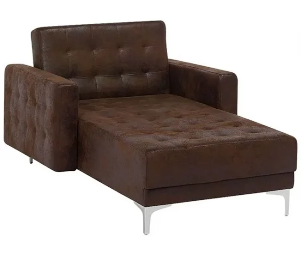 Chaise-longue reclinável em pele sintética castanha ABERDEEN