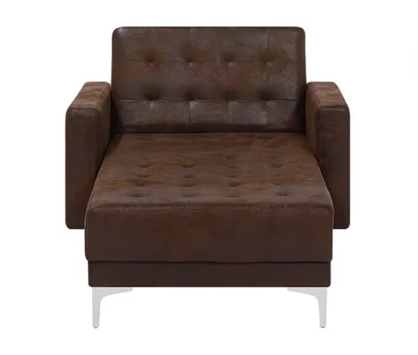 Chaise-longue reclinável em pele sintética castanha ABERDEEN