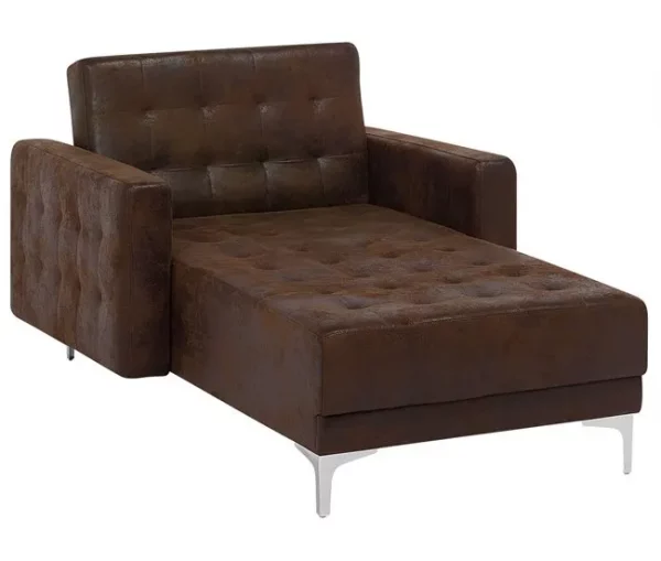 Chaise-longue reclinável em pele sintética castanha ABERDEEN