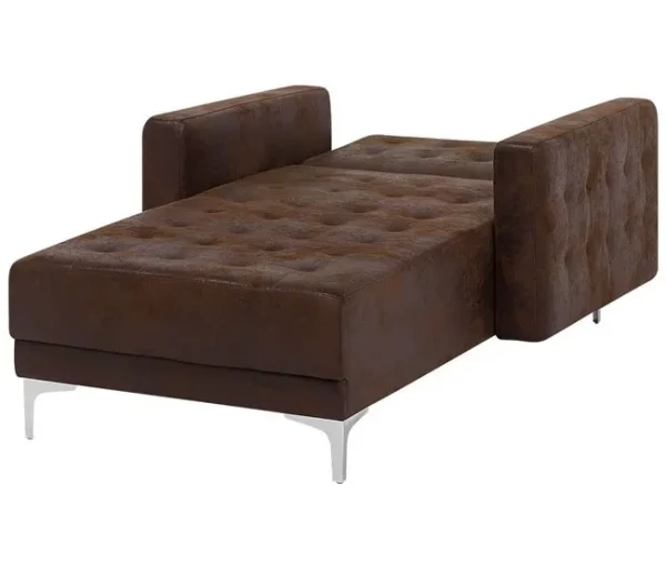 Chaise-longue reclinável em pele sintética castanha ABERDEEN