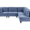 Sofá de canto modular 5 lugares em tecido azul à esquerda UNSTAD