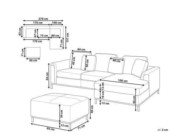 Ecksofa L OSLO Samtstoff grün mit Ottomane CH.