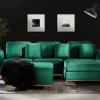 Ecksofa L OSLO Samtstoff grün mit Ottomane CH.