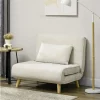 HOMCOM Poltrona 2 em 1 Sofá Cama Individual Dobrável com Encosto Ajustável e Almofada para Sala de Estar Dormitório Escritório Carga 125 kg 90x78x79 cm Bege