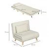 HOMCOM Poltrona 2 em 1 Sofá Cama Individual Dobrável com Encosto Ajustável e Almofada para Sala de Estar Dormitório Escritório Carga 125 kg 90x78x79 cm Bege