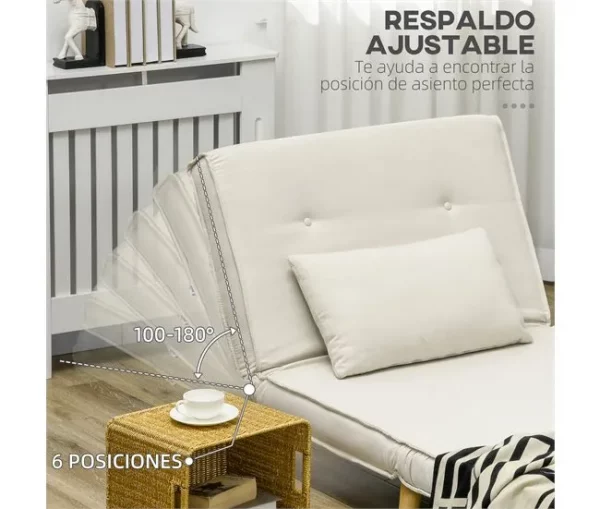 HOMCOM Poltrona 2 em 1 Sofá Cama Individual Dobrável com Encosto Ajustável e Almofada para Sala de Estar Dormitório Escritório Carga 125 kg 90x78x79 cm Bege