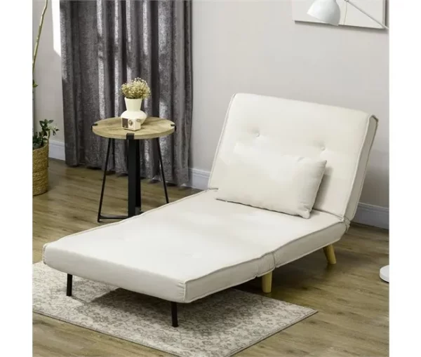 HOMCOM Poltrona 2 em 1 Sofá Cama Individual Dobrável com Encosto Ajustável e Almofada para Sala de Estar Dormitório Escritório Carga 125 kg 90x78x79 cm Bege