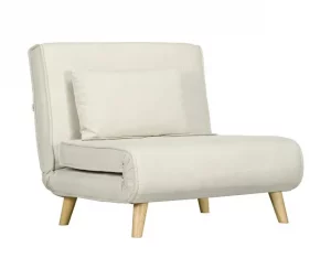 HOMCOM Poltrona 2 em 1 Sofá Cama Individual Dobrável com Encosto Ajustável e Almofada para Sala de Estar Dormitório Escritório Carga 125 kg 90x78x79 cm Bege