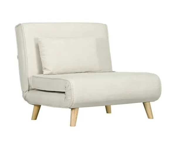 HOMCOM Poltrona 2 em 1 Sofá Cama Individual Dobrável com Encosto Ajustável e Almofada para Sala de Estar Dormitório Escritório Carga 125 kg 90x78x79 cm Bege