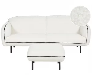 Sofá 3 lugares com repousa-pés em tecido bouclé branco TONSBERG