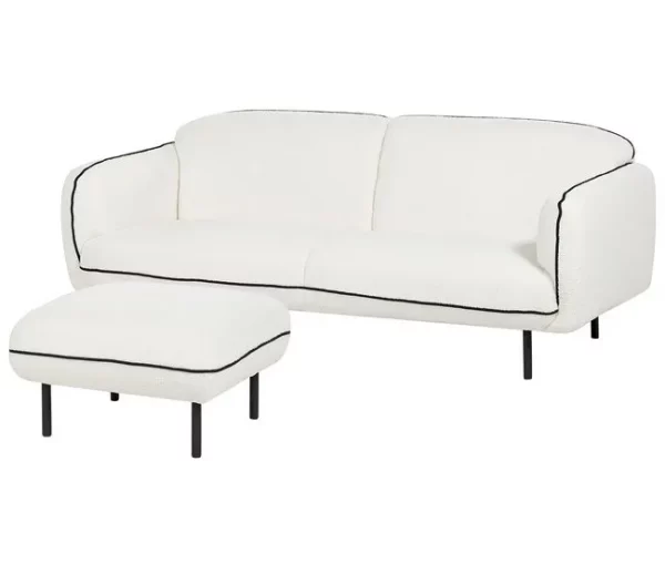 Sofá 3 lugares com repousa-pés em tecido bouclé branco TONSBERG