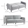 HOMCOM Sofá de 2 Lugares Convertível em Cama de Estofado Aveludado com Encosto Ajustável e Pés de Madeira para Sala de Estar Escritório 189x80,5x78,5 cm Cinza Claro