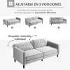 HOMCOM Sofá de 2 Lugares Convertível em Cama de Estofado Aveludado com Encosto Ajustável e Pés de Madeira para Sala de Estar Escritório 189x80,5x78,5 cm Cinza Claro