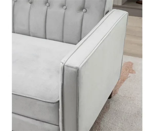 HOMCOM Sofá de 2 Lugares Convertível em Cama de Estofado Aveludado com Encosto Ajustável e Pés de Madeira para Sala de Estar Escritório 189x80,5x78,5 cm Cinza Claro