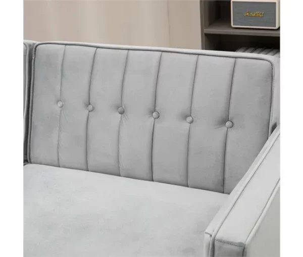 HOMCOM Sofá de 2 Lugares Convertível em Cama de Estofado Aveludado com Encosto Ajustável e Pés de Madeira para Sala de Estar Escritório 189x80,5x78,5 cm Cinza Claro