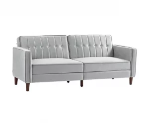 HOMCOM Sofá de 2 Lugares Convertível em Cama de Estofado Aveludado com Encosto Ajustável e Pés de Madeira para Sala de Estar Escritório 189x80,5x78,5 cm Cinza Claro
