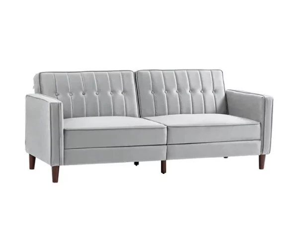 HOMCOM Sofá de 2 Lugares Convertível em Cama de Estofado Aveludado com Encosto Ajustável e Pés de Madeira para Sala de Estar Escritório 189x80,5x78,5 cm Cinza Claro