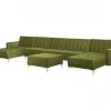 Sofá-cama XXL de 6 lugares com repousa-pés em veludo verde ABERDEEN