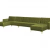Sofá-cama XXL de 6 lugares com repousa-pés em veludo verde ABERDEEN