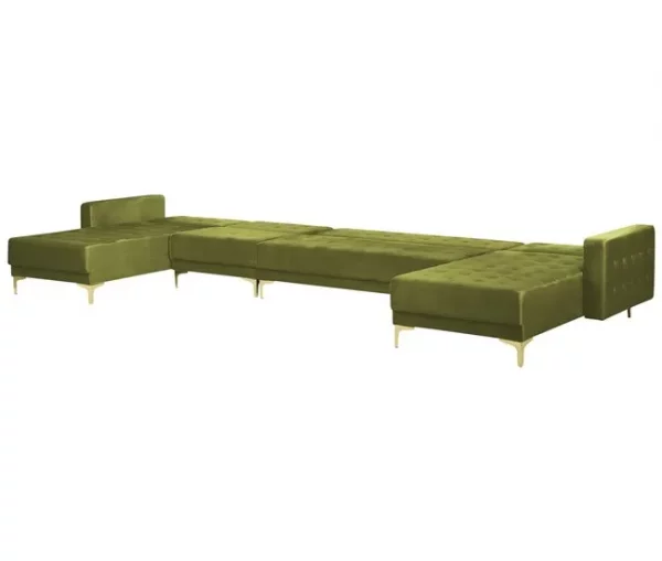 Sofá-cama XXL de 6 lugares com repousa-pés em veludo verde ABERDEEN