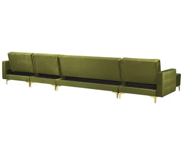 Sofá-cama XXL de 6 lugares com repousa-pés em veludo verde ABERDEEN