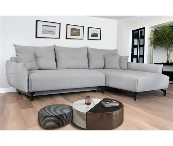 Chaise longue STOCKHOLM com cama e baú dereita 4 lugares cinza