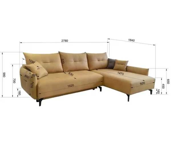 Chaise longue STOCKHOLM com cama e baú dereita 4 lugares cinza