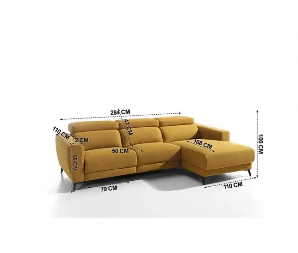 Chaise longue 4 lugares relax elétrico DRAX direito mostarda